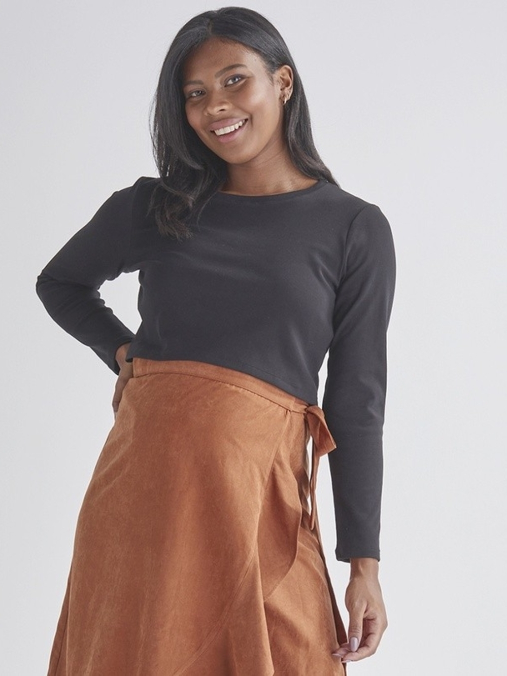 Angel Maternity Celia Long Sleeve Cotton Crop Black Tee